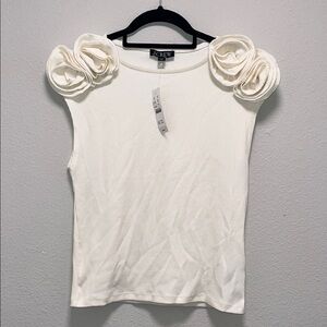 J Crew Ribbed White Top Size Large (NWT)